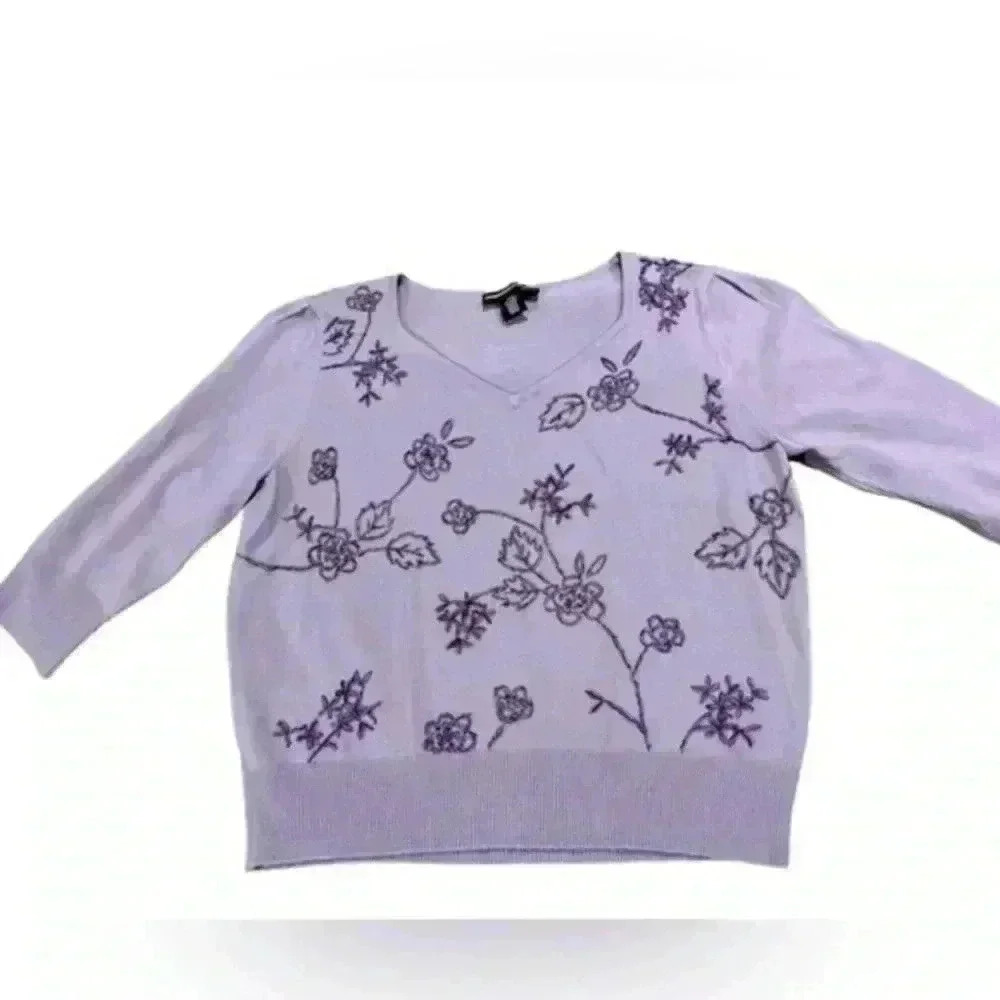 Norton Mcnaughton Petites Embroidered Floral 3/4 Sleeve Cottage Core Size PXL